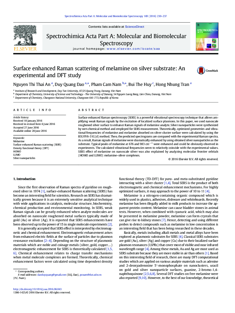 Surface enhanced Raman scattering of melamine on silver substrate: An experimental and DFT study