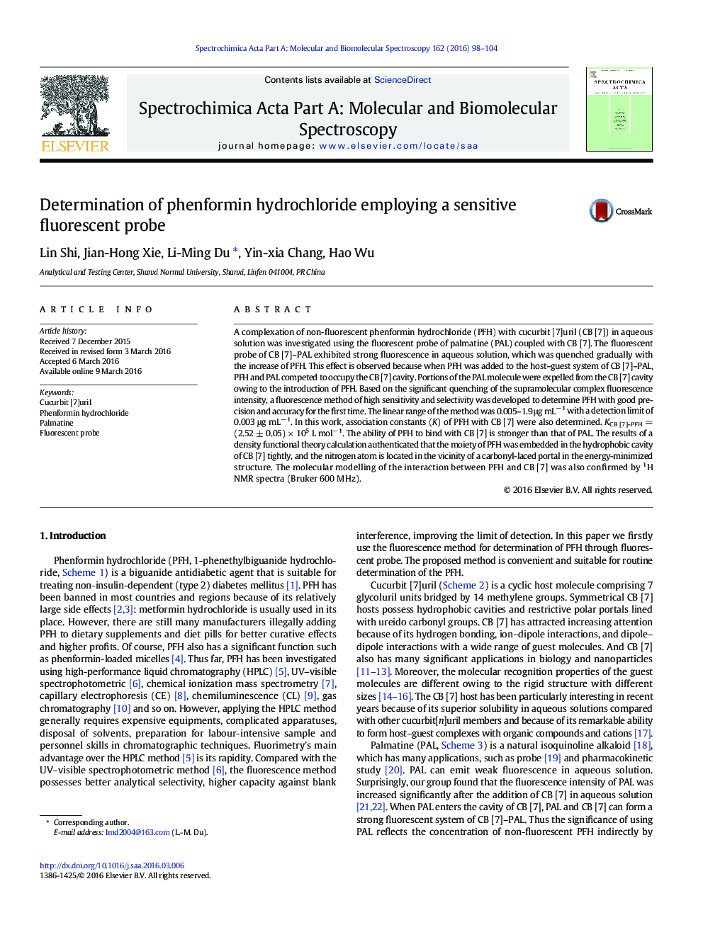 Determination of phenformin hydrochloride employing a sensitive fluorescent probe