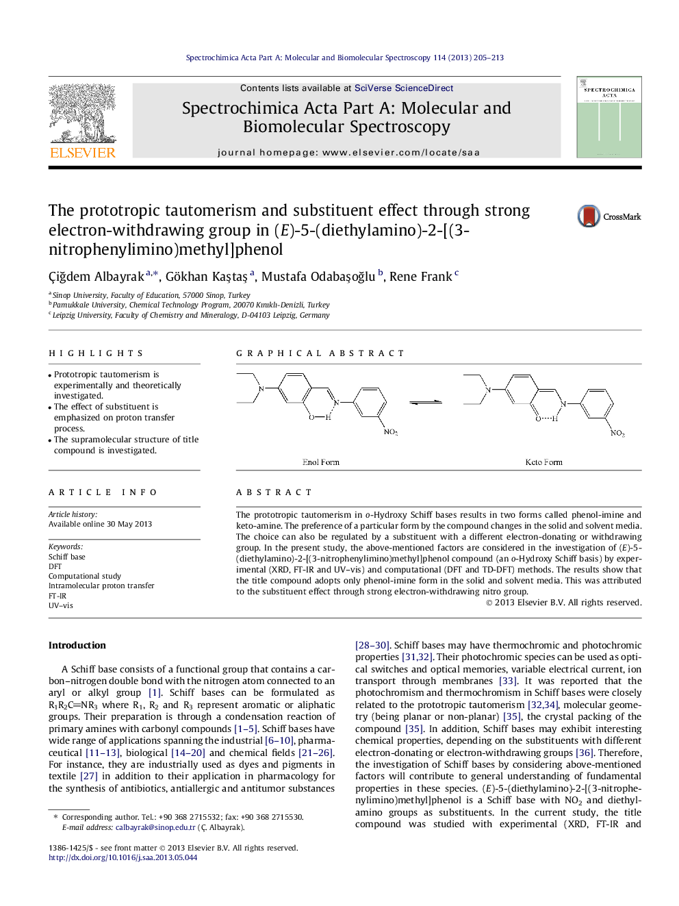 The prototropic tautomerism and substituent effect through strong electron-withdrawing group in (E)-5-(diethylamino)-2-[(3-nitrophenylimino)methyl]phenol