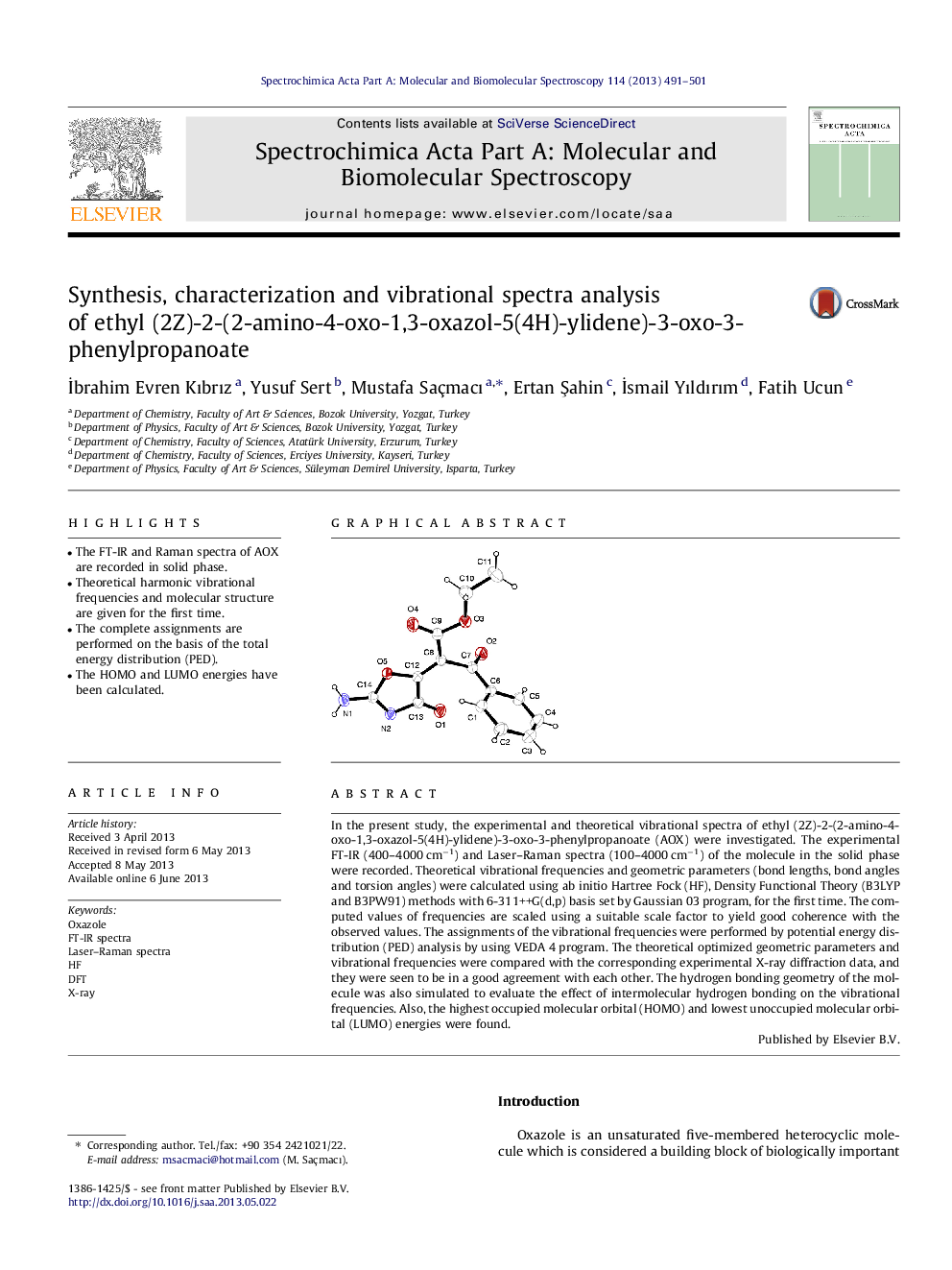 Synthesis, characterization and vibrational spectra analysis of ethyl (2Z)-2-(2-amino-4-oxo-1,3-oxazol-5(4H)-ylidene)-3-oxo-3-phenylpropanoate