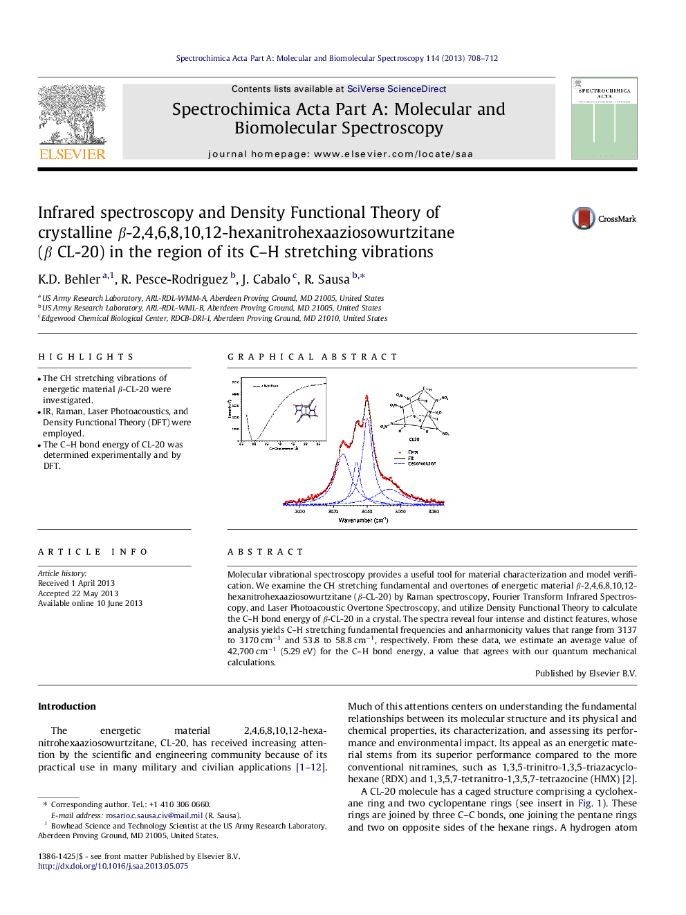 Infrared spectroscopy and Density Functional Theory of crystalline β-2,4,6,8,10,12-hexanitrohexaaziosowurtzitane (β CL-20) in the region of its C–H stretching vibrations