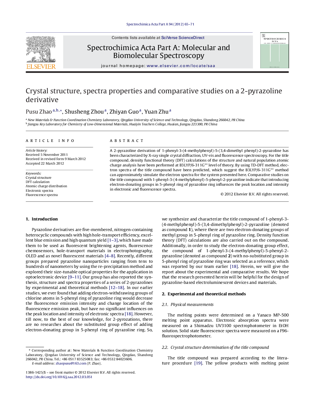 Crystal structure, spectra properties and comparative studies on a 2-pyrazoline derivative