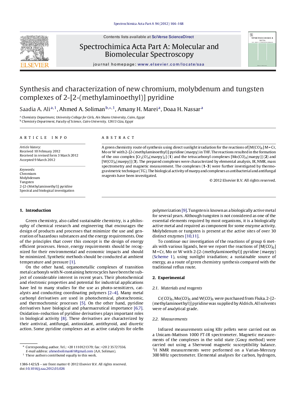 Synthesis and characterization of new chromium, molybdenum and tungsten complexes of 2-[2-(methylaminoethyl)] pyridine