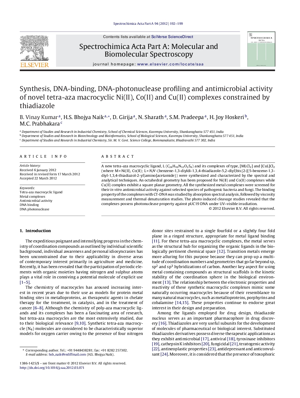 Synthesis, DNA-binding, DNA-photonuclease profiling and antimicrobial activity of novel tetra-aza macrocyclic Ni(II), Co(II) and Cu(II) complexes constrained by thiadiazole