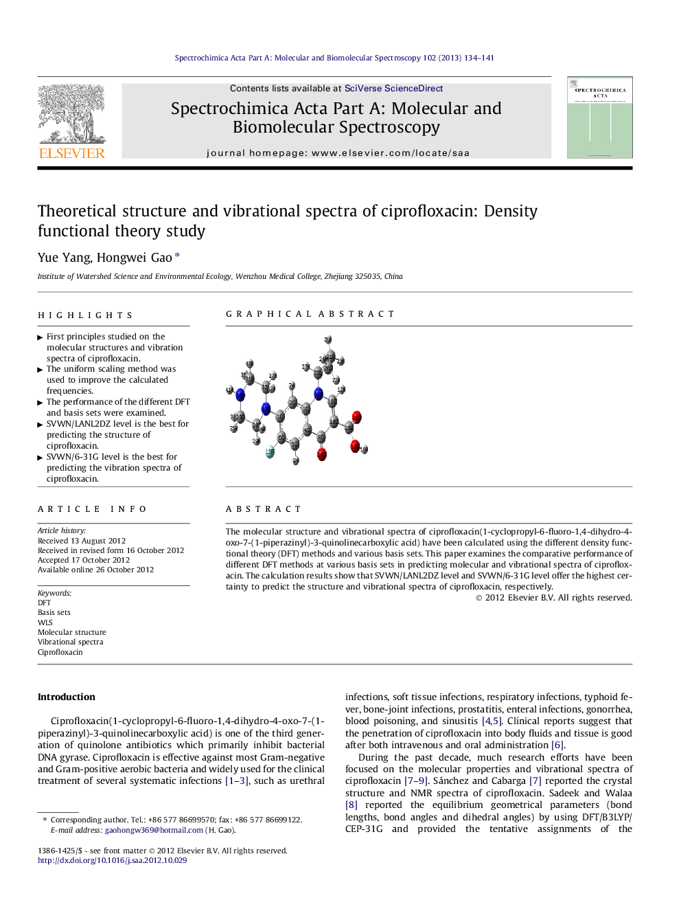 Theoretical structure and vibrational spectra of ciprofloxacin: Density functional theory study