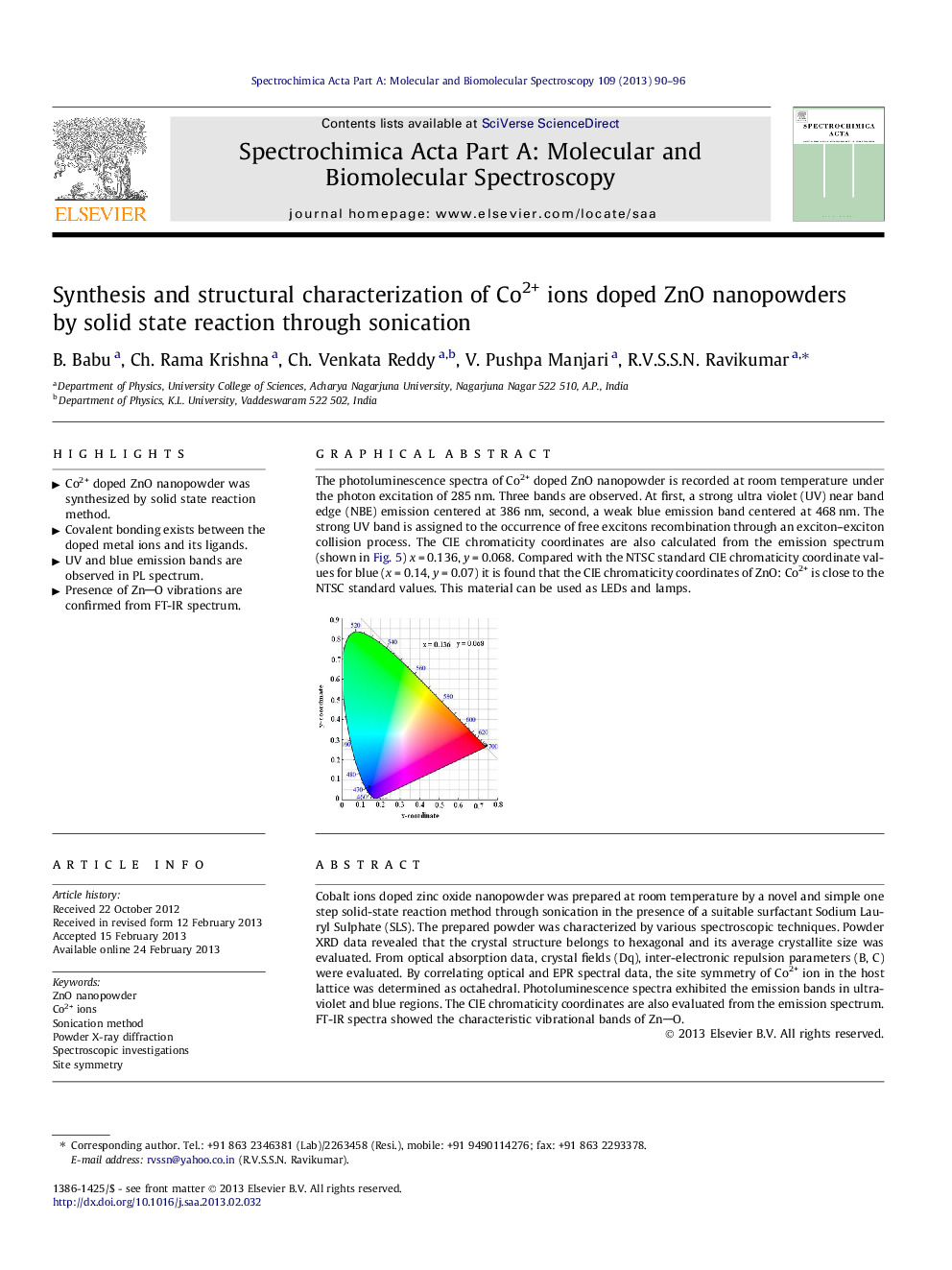 Synthesis and structural characterization of Co2+ ions doped ZnO nanopowders by solid state reaction through sonication