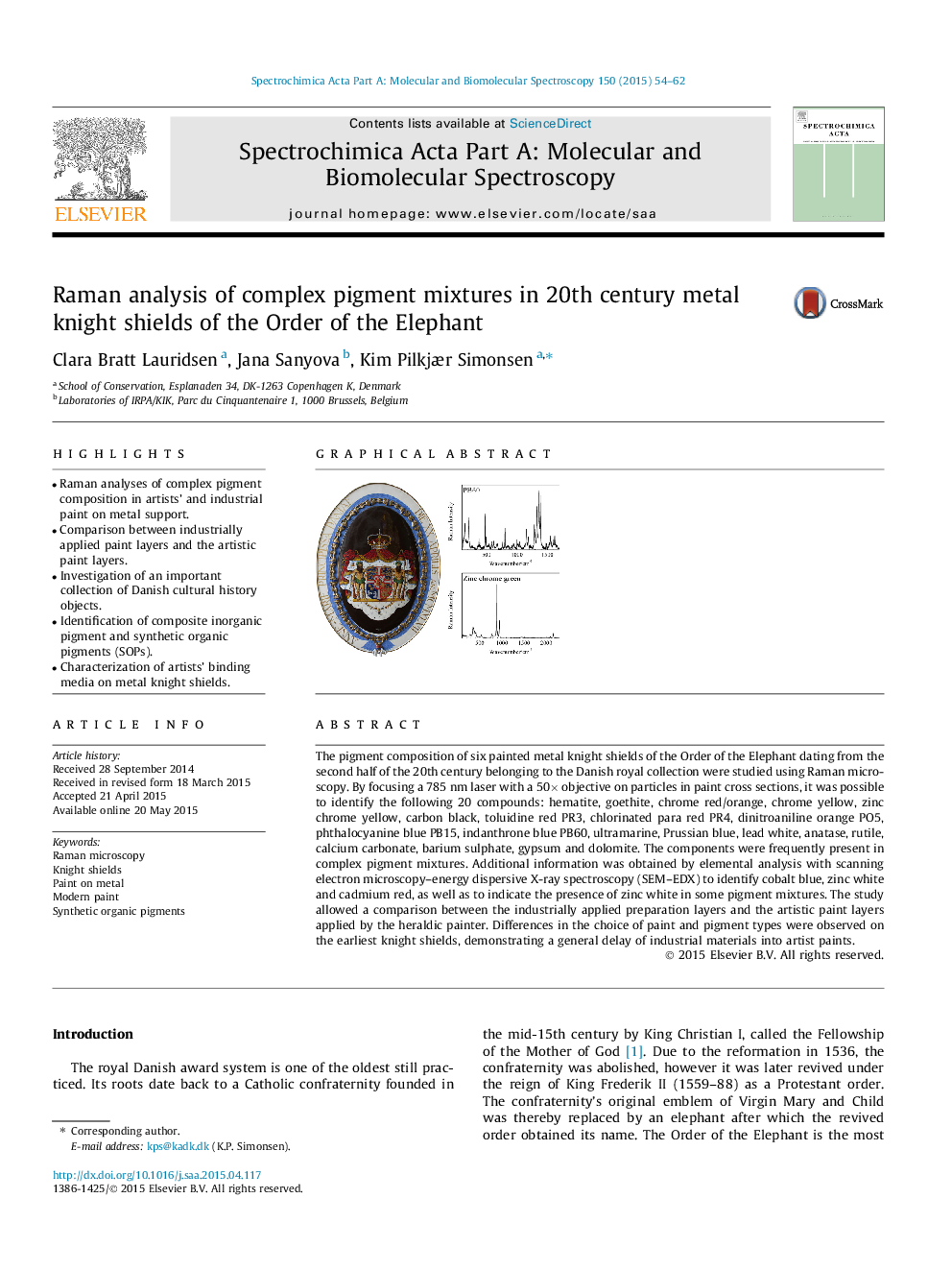 Raman analysis of complex pigment mixtures in 20th century metal knight shields of the Order of the Elephant