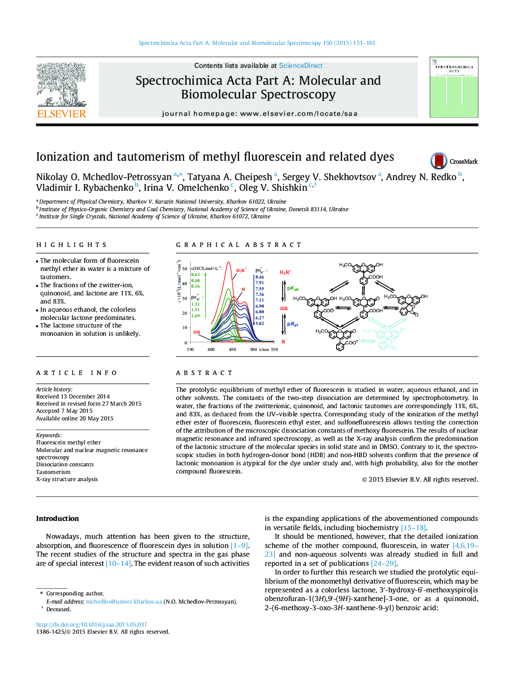 Ionization and tautomerism of methyl fluorescein and related dyes