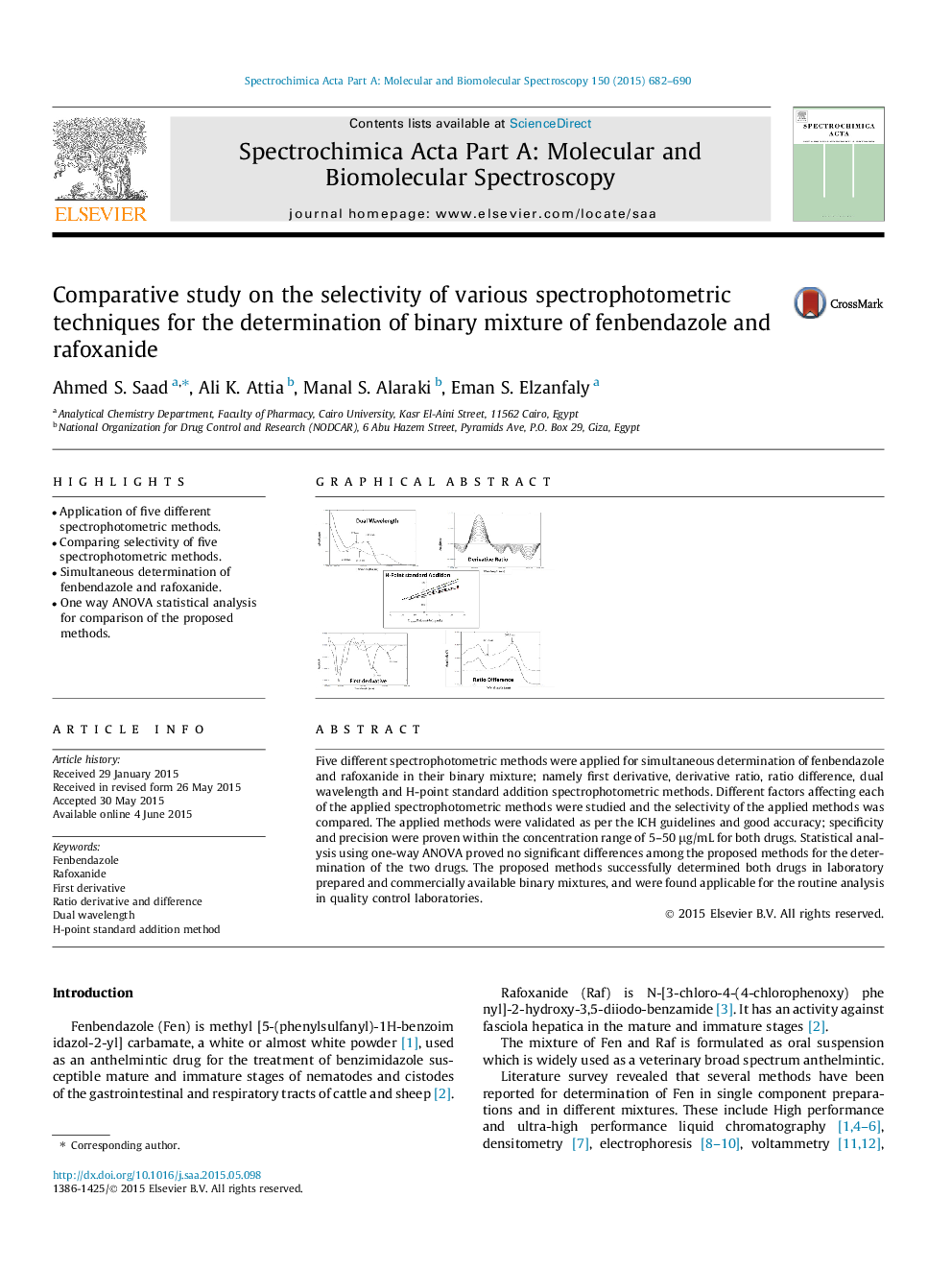 بررسی مقایسه ای در مورد انتخابی روش های مختلف اسپکتروفتومتری برای تعیین ترکیب دوتایی پنیبندازول و رافاکسانید 