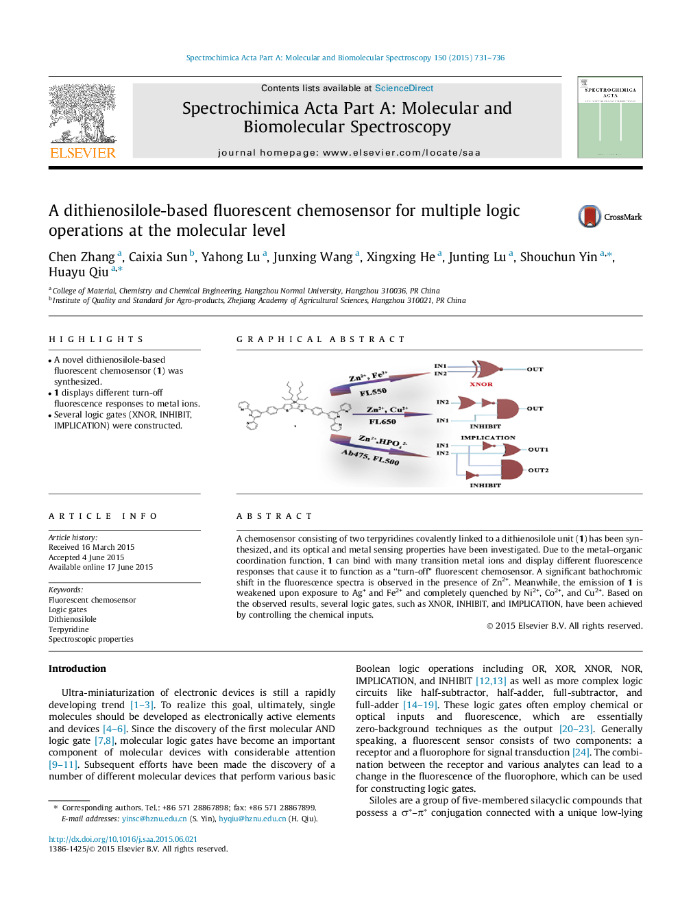 A dithienosilole-based fluorescent chemosensor for multiple logic operations at the molecular level