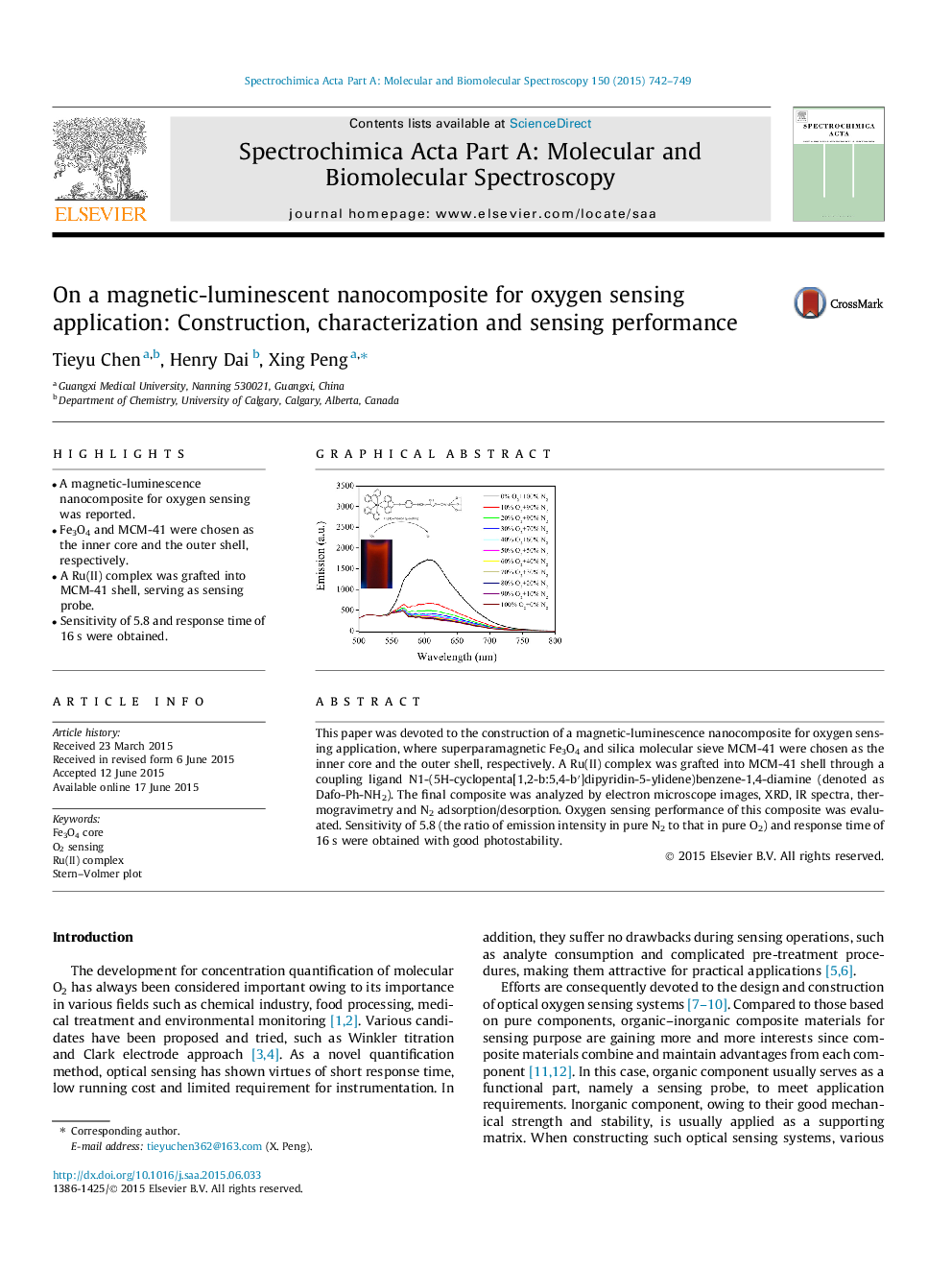 On a magnetic-luminescent nanocomposite for oxygen sensing application: Construction, characterization and sensing performance