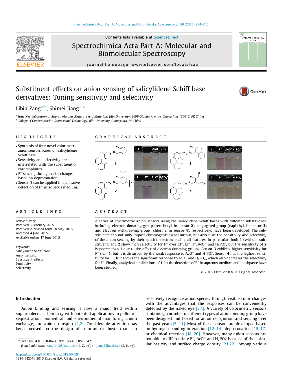 Substituent effects on anion sensing of salicylidene Schiff base derivatives: Tuning sensitivity and selectivity