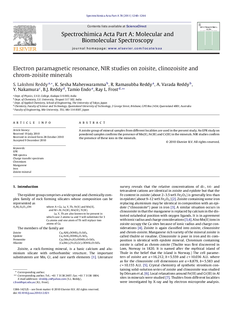 Electron paramagnetic resonance, NIR studies on zoisite, clinozoisite and chrom-zoisite minerals