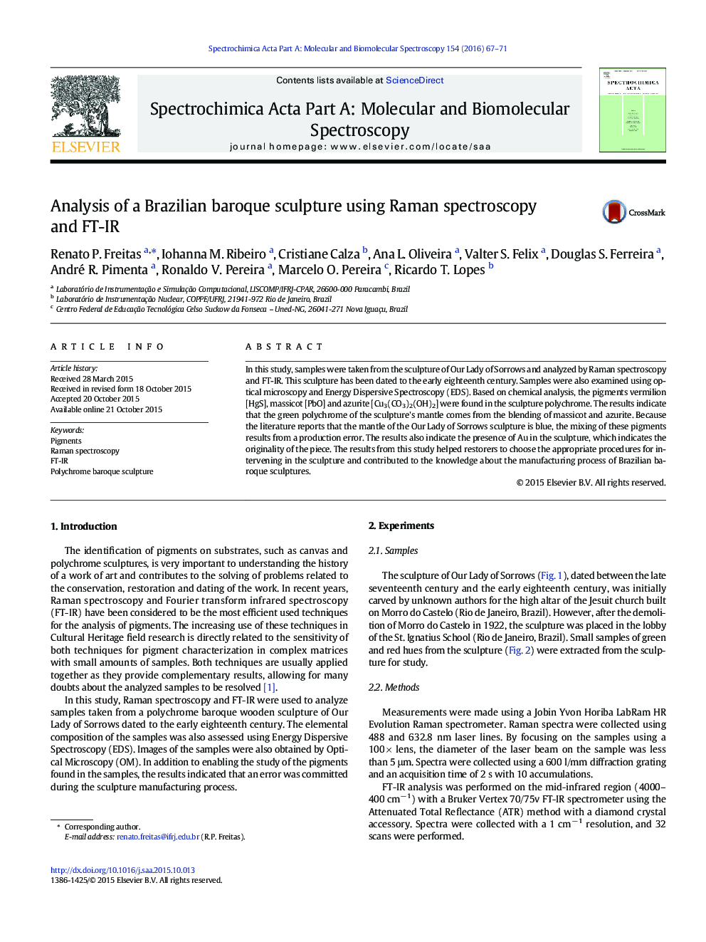 Analysis of a Brazilian baroque sculpture using Raman spectroscopy and FT-IR