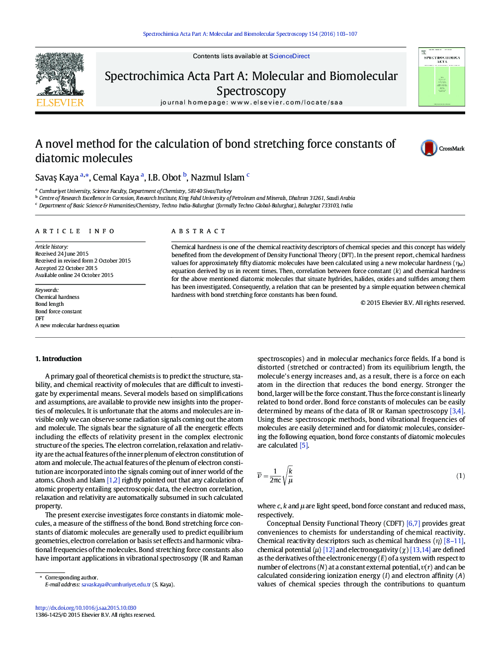 A novel method for the calculation of bond stretching force constants of diatomic molecules