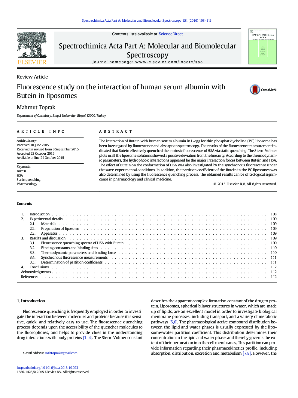 Fluorescence study on the interaction of human serum albumin with Butein in liposomes