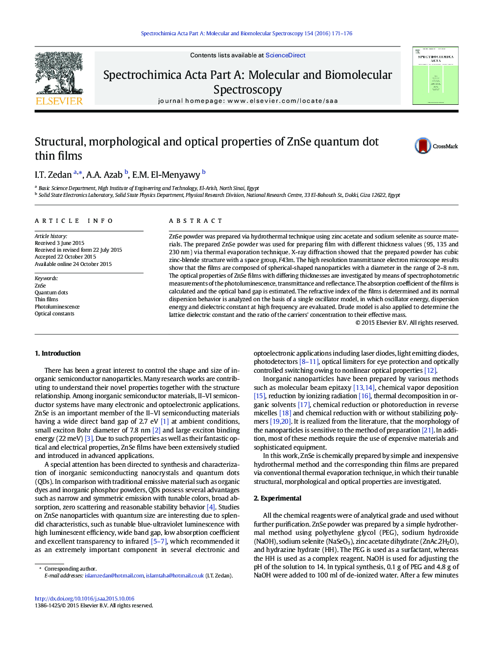 Structural, morphological and optical properties of ZnSe quantum dot thin films