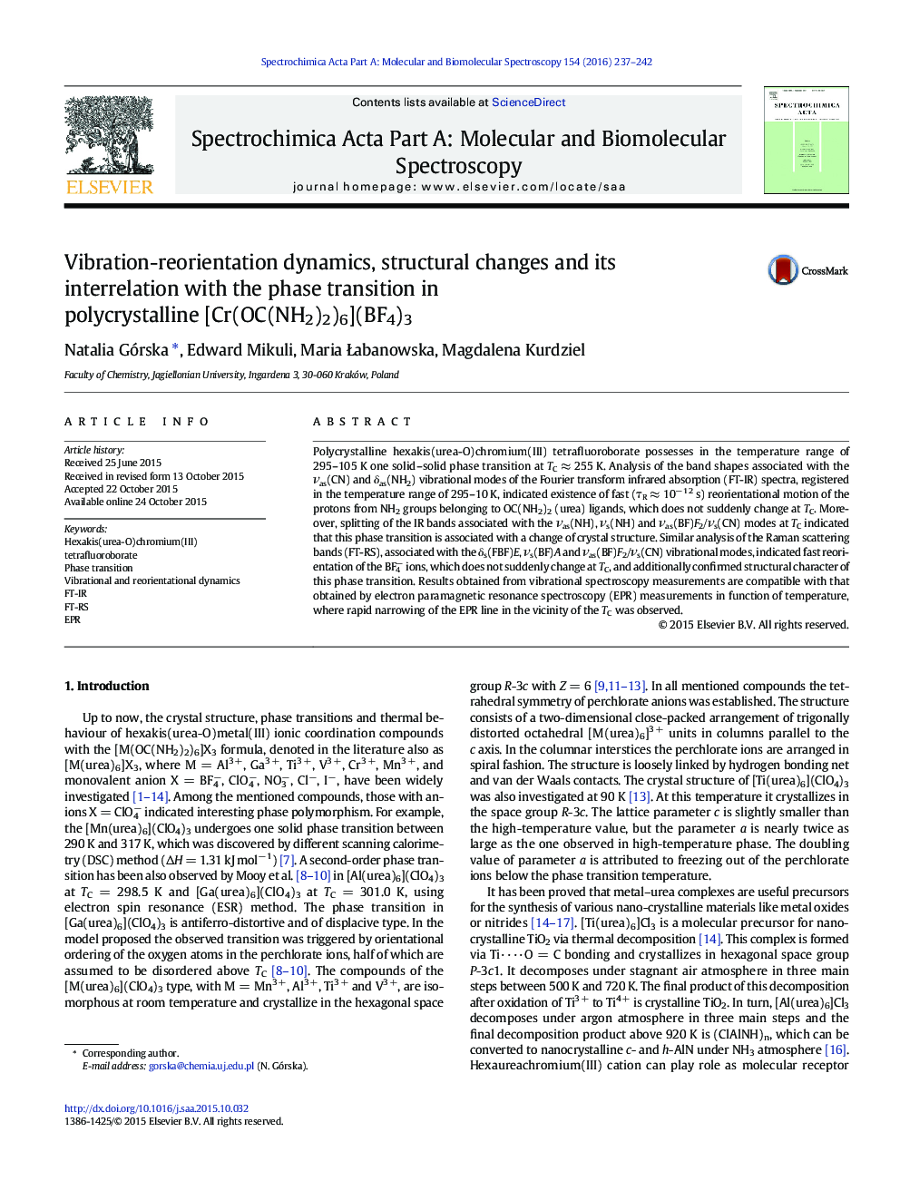 Vibration-reorientation dynamics, structural changes and its interrelation with the phase transition in polycrystalline [Cr(OC(NH2)2)6](BF4)3