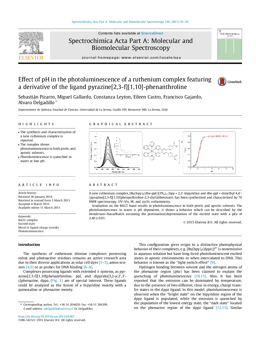 Effect of pH in the photoluminescence of a ruthenium complex featuring a derivative of the ligand pyrazine[2,3-f][1,10]-phenanthroline