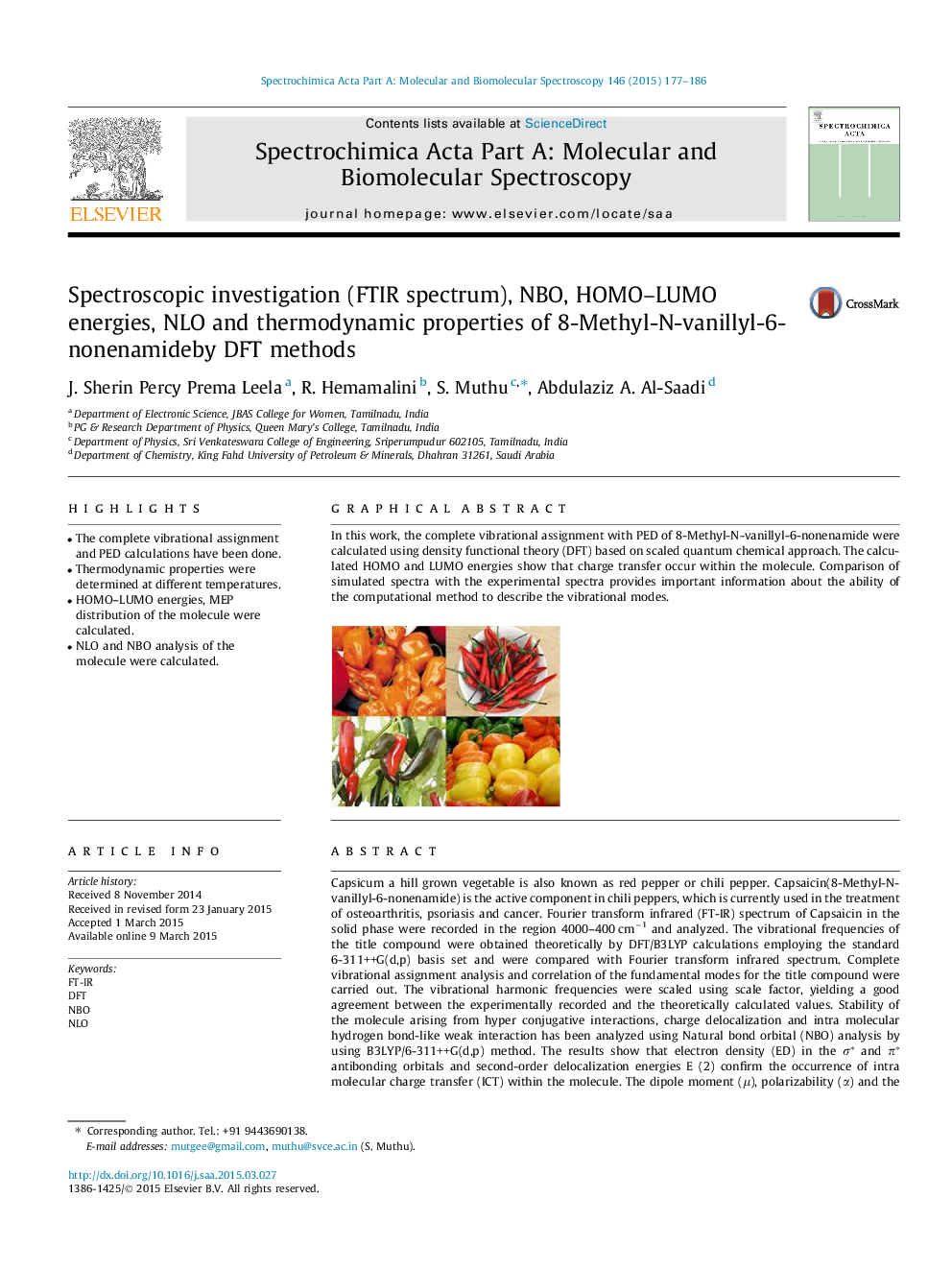 Spectroscopic investigation (FTIR spectrum), NBO, HOMO–LUMO energies, NLO and thermodynamic properties of 8-Methyl-N-vanillyl-6-nonenamideby DFT methods