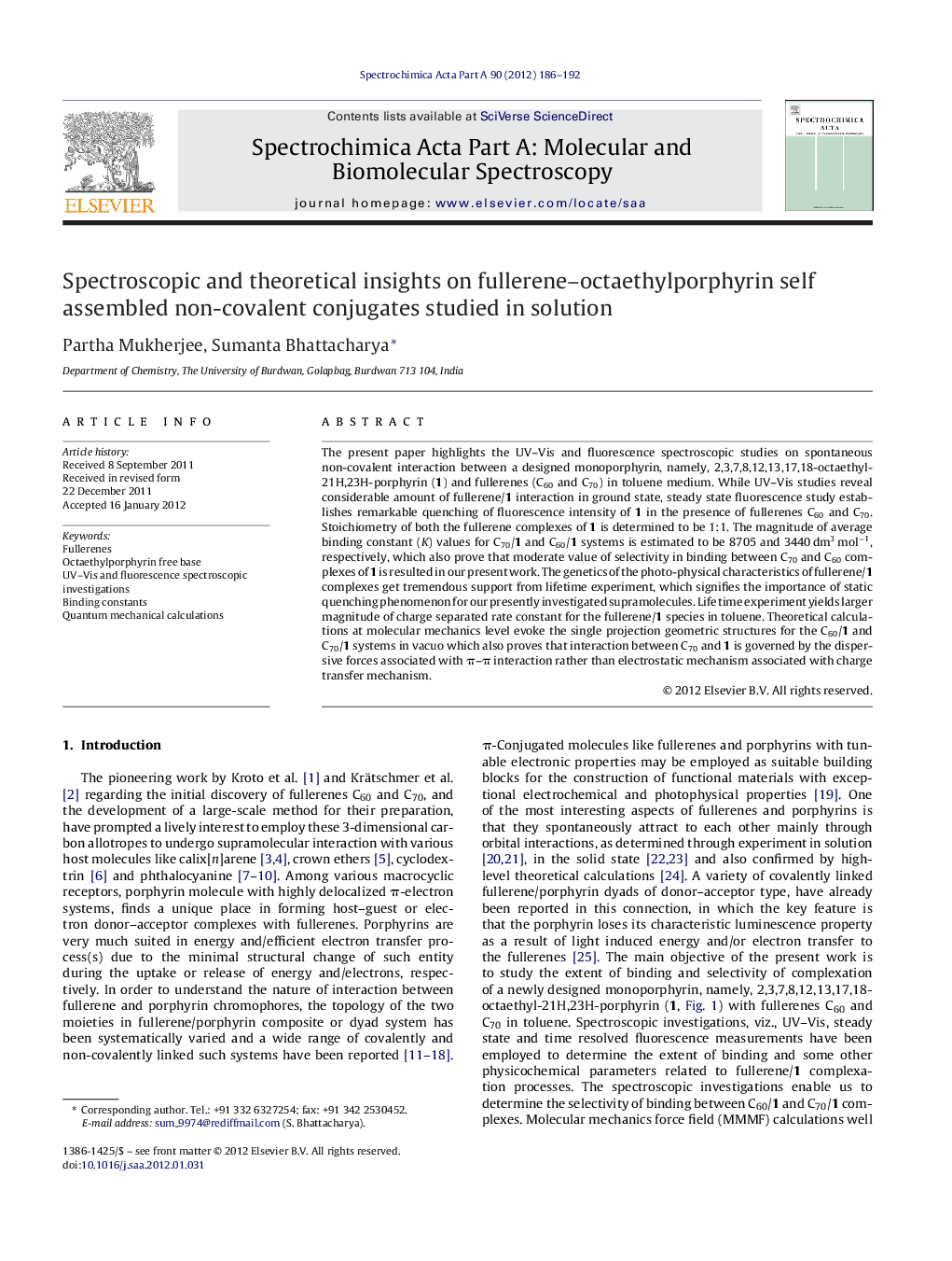 Spectroscopic and theoretical insights on fullerene–octaethylporphyrin self assembled non-covalent conjugates studied in solution