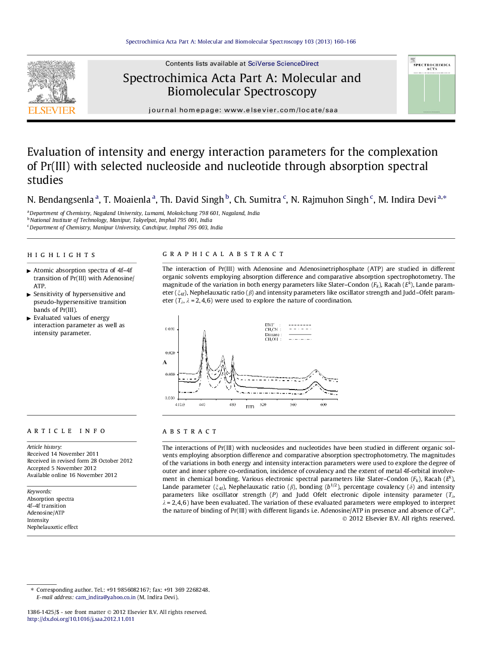 Evaluation of intensity and energy interaction parameters for the complexation of Pr(III) with selected nucleoside and nucleotide through absorption spectral studies