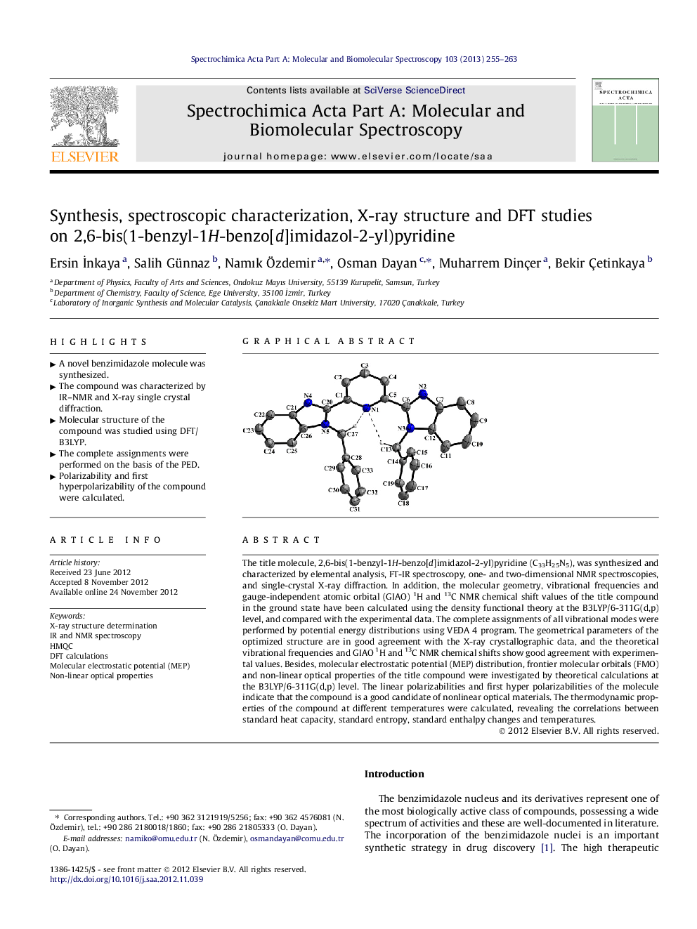 Synthesis, spectroscopic characterization, X-ray structure and DFT studies on 2,6-bis(1-benzyl-1H-benzo[d]imidazol-2-yl)pyridine
