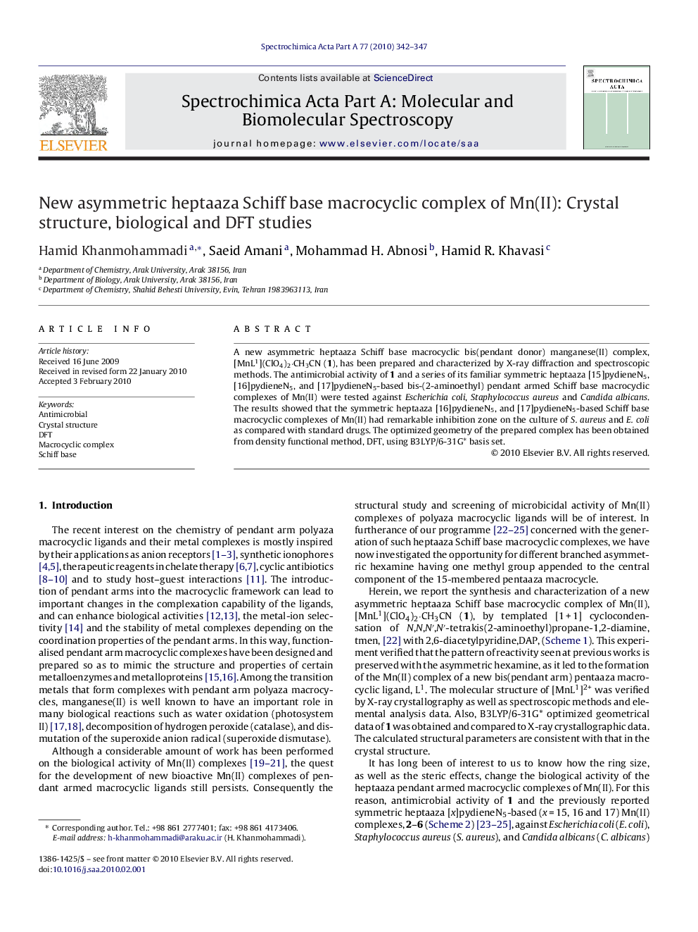 New asymmetric heptaaza Schiff base macrocyclic complex of Mn(II): Crystal structure, biological and DFT studies