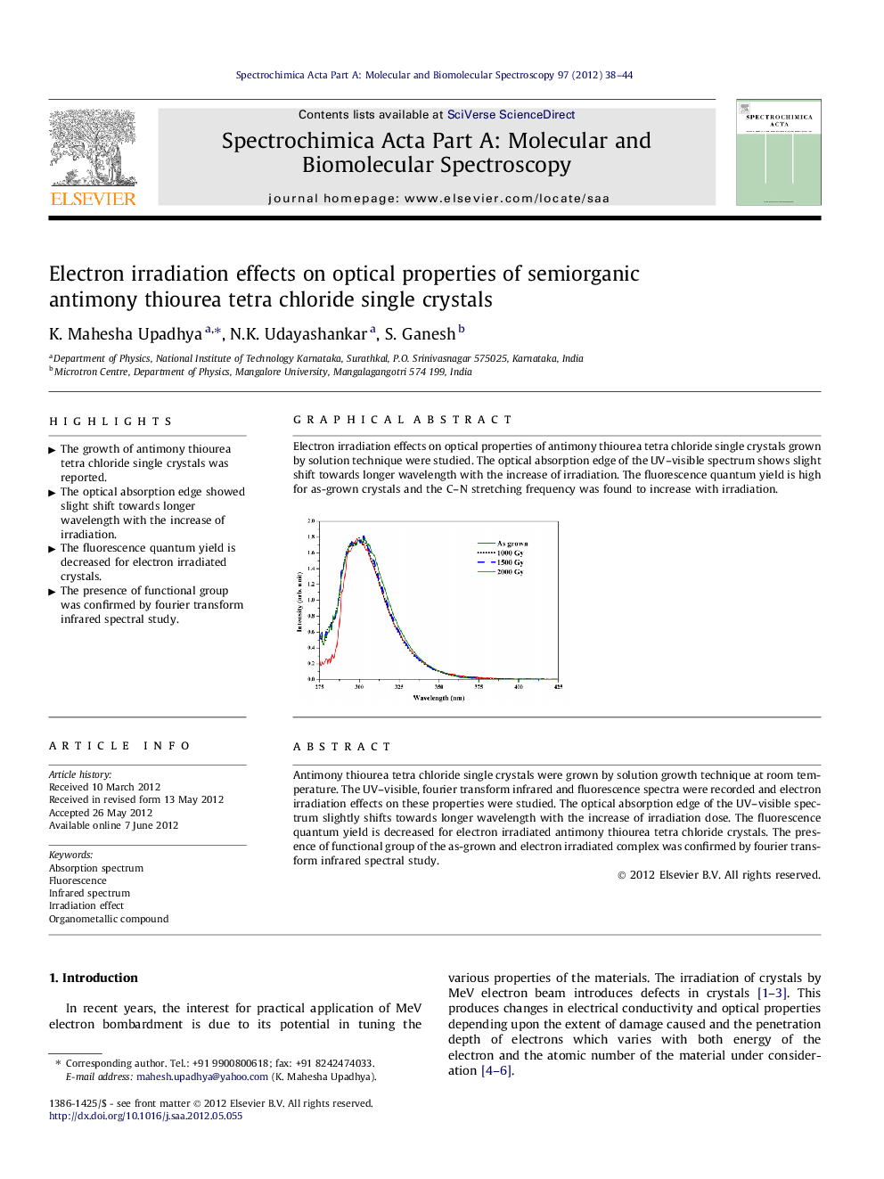 Electron irradiation effects on optical properties of semiorganic antimony thiourea tetra chloride single crystals