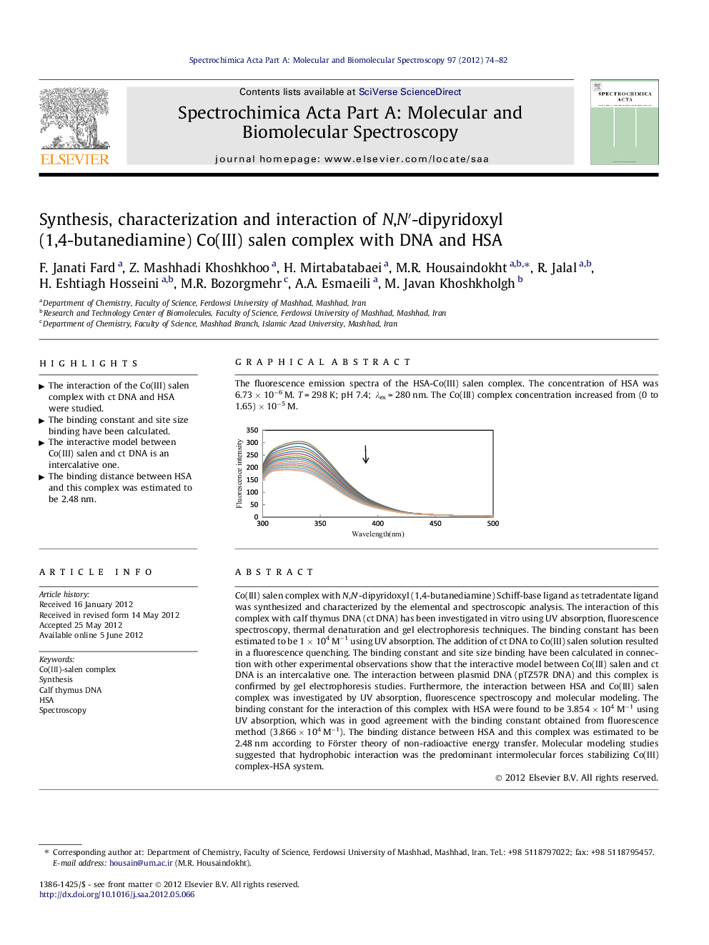 Synthesis, characterization and interaction of N,N′-dipyridoxyl (1,4-butanediamine) Co(III) salen complex with DNA and HSA