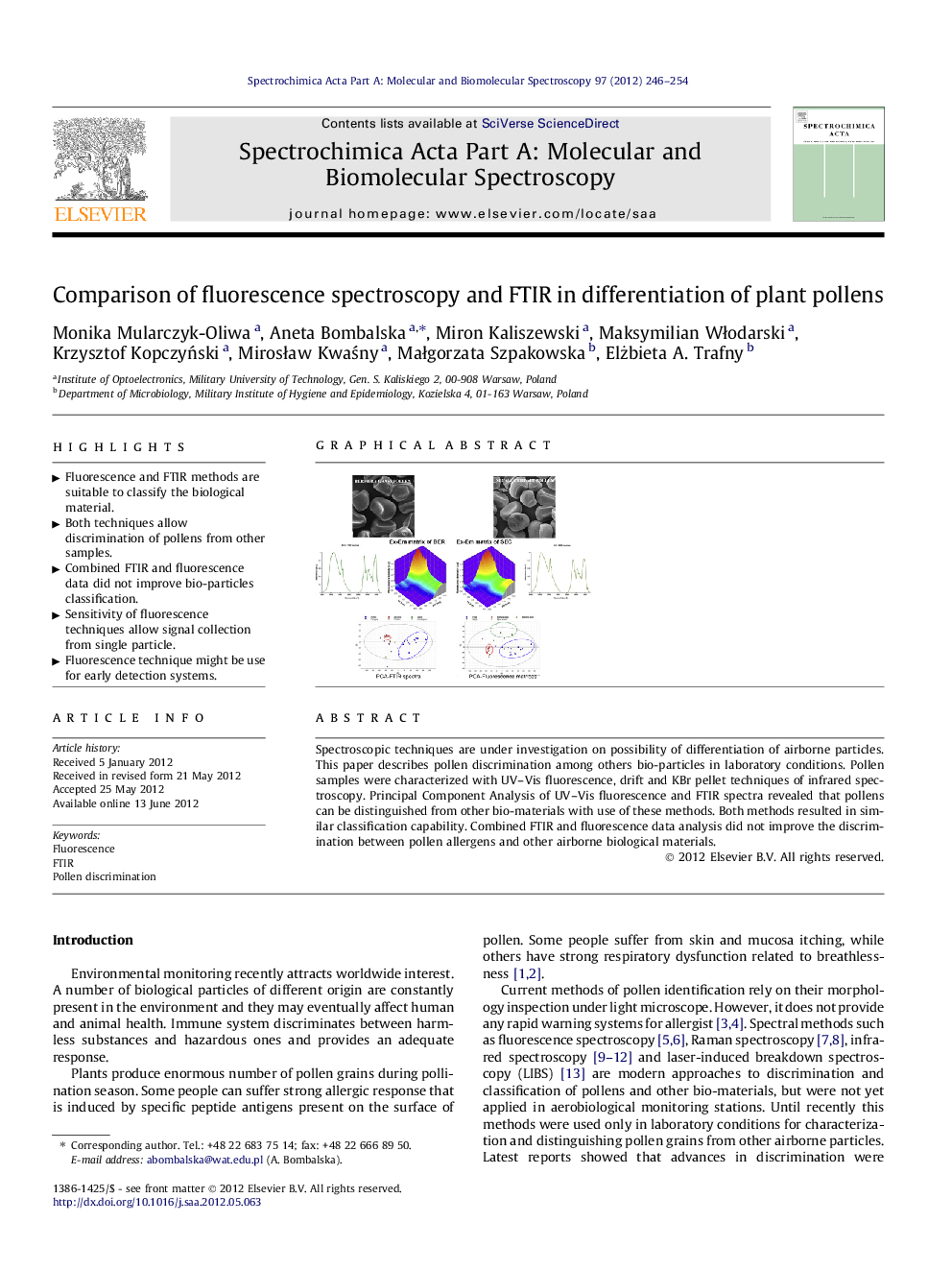 Comparison of fluorescence spectroscopy and FTIR in differentiation of plant pollens