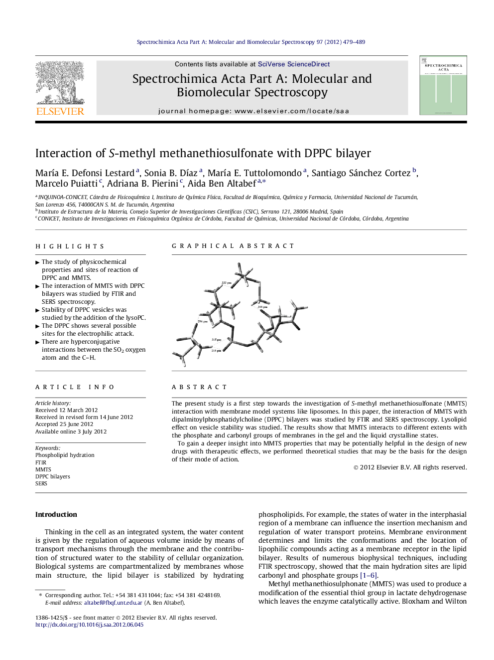 Interaction of S-methyl methanethiosulfonate with DPPC bilayer