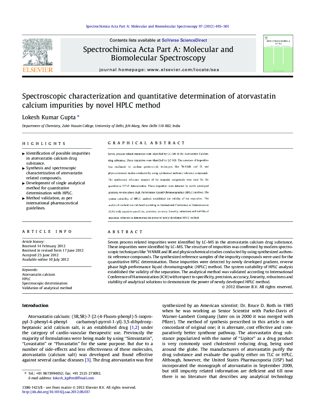 Spectroscopic characterization and quantitative determination of atorvastatin calcium impurities by novel HPLC method