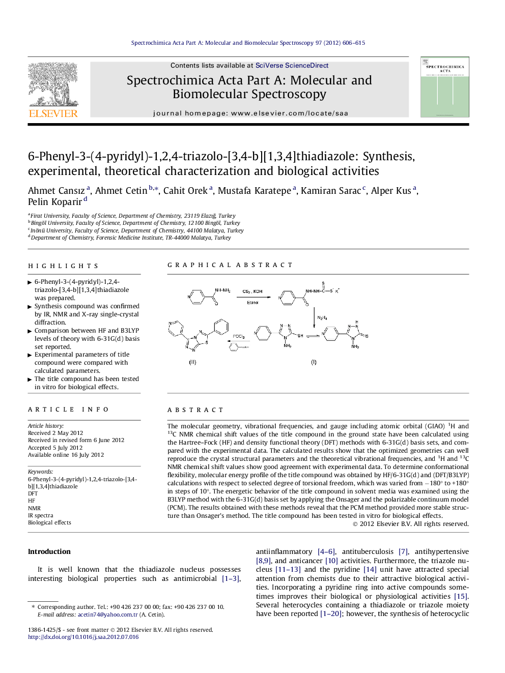 6-Phenyl-3-(4-pyridyl)-1,2,4-triazolo-[3,4-b][1,3,4]thiadiazole: Synthesis, experimental, theoretical characterization and biological activities