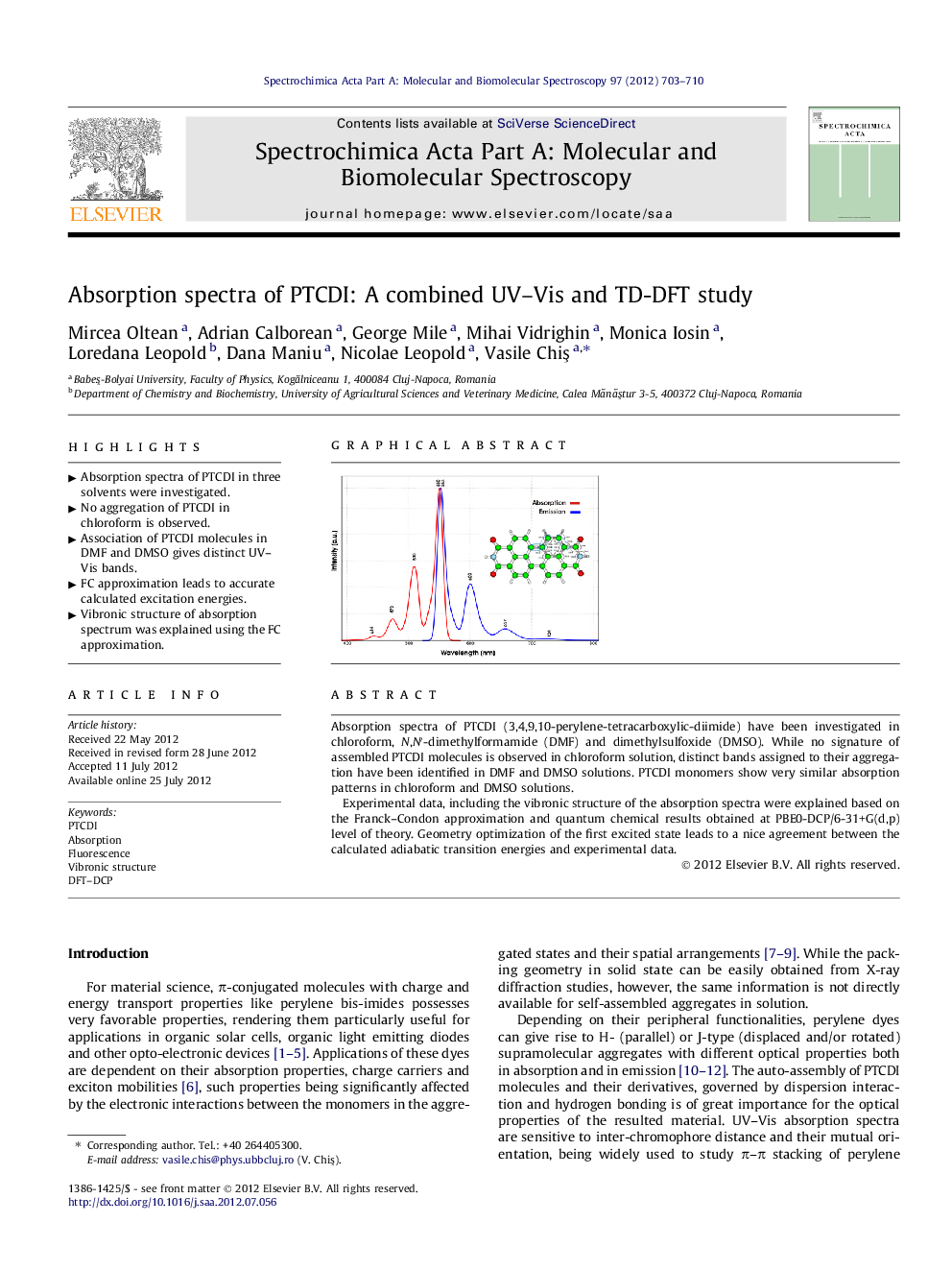 Absorption spectra of PTCDI: A combined UV–Vis and TD-DFT study