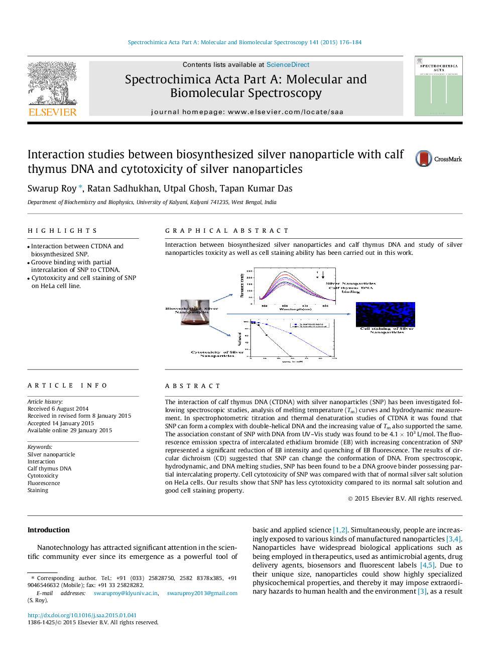 Interaction studies between biosynthesized silver nanoparticle with calf thymus DNA and cytotoxicity of silver nanoparticles