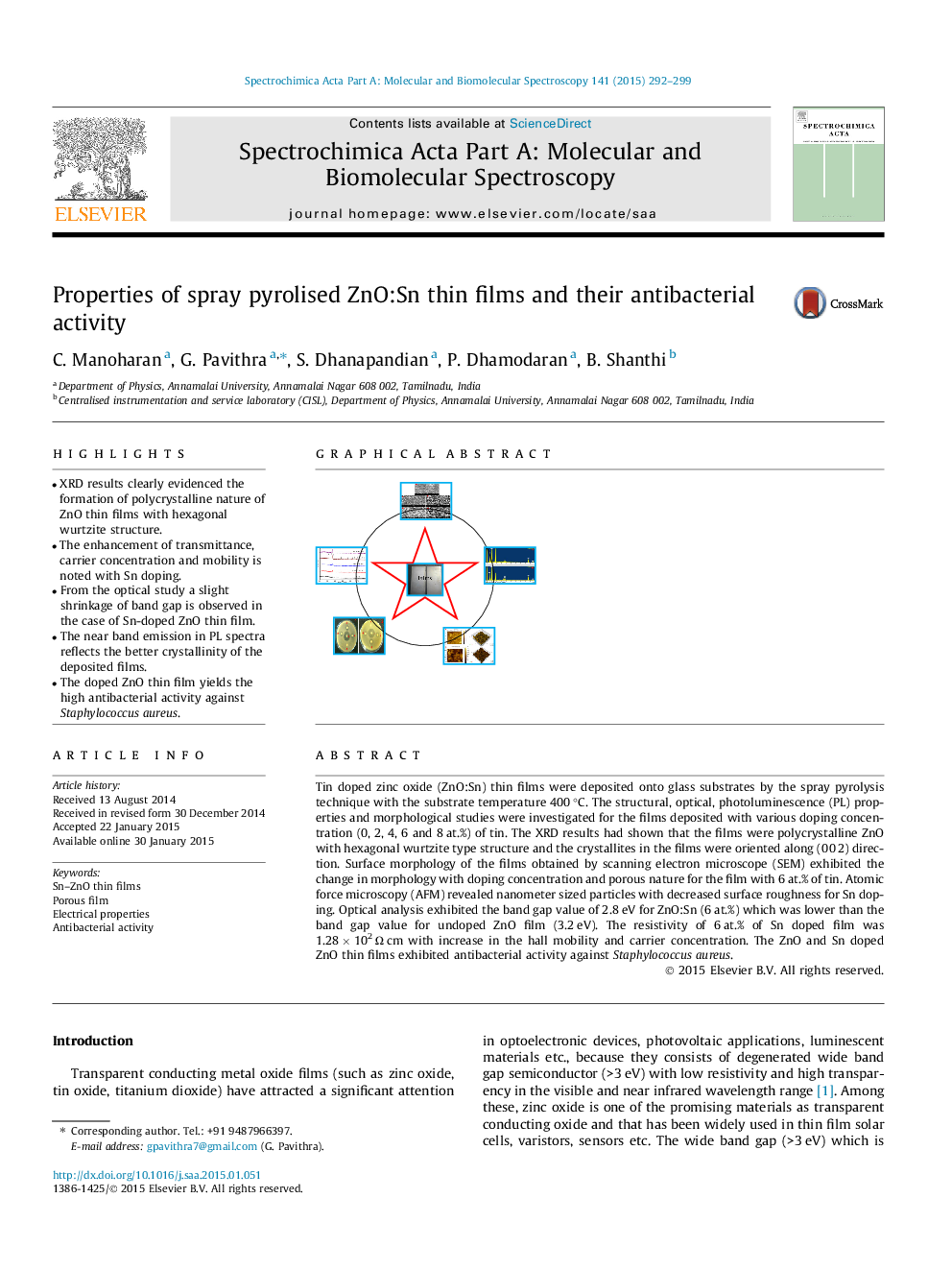 Properties of spray pyrolised ZnO:Sn thin films and their antibacterial activity