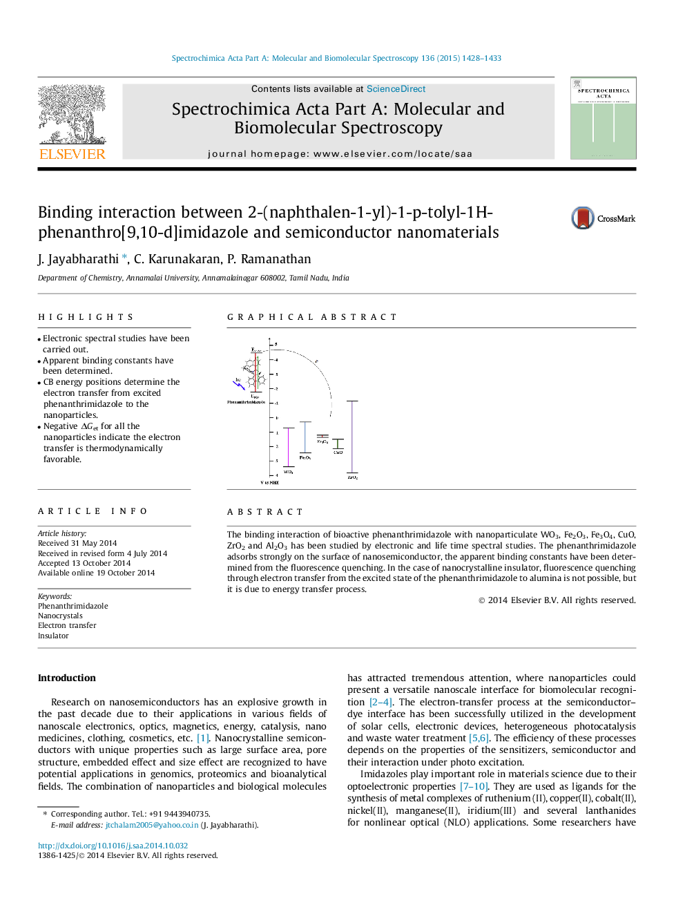 Binding interaction between 2-(naphthalen-1-yl)-1-p-tolyl-1H-phenanthro[9,10-d]imidazole and semiconductor nanomaterials