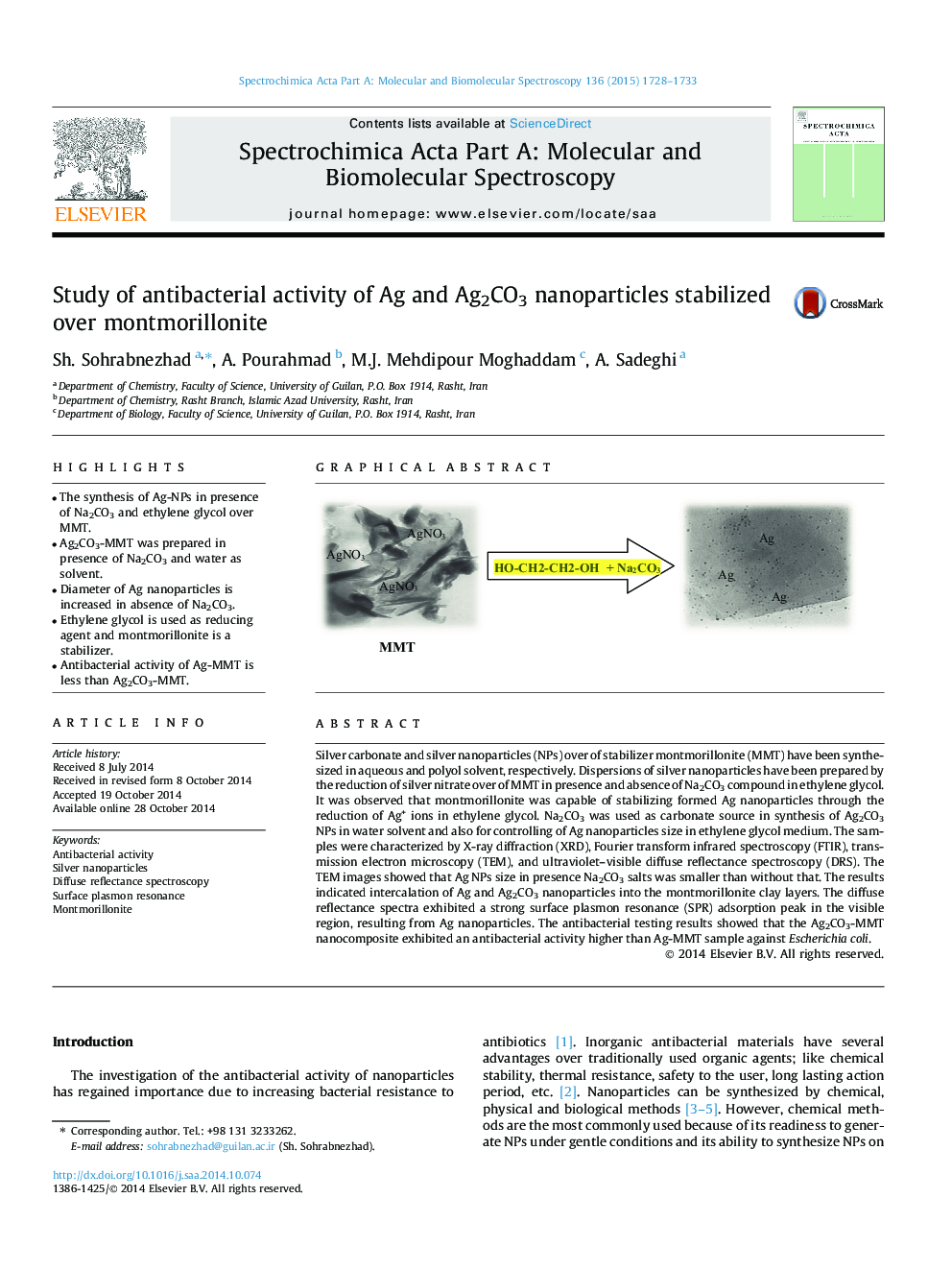 Study of antibacterial activity of Ag and Ag2CO3 nanoparticles stabilized over montmorillonite