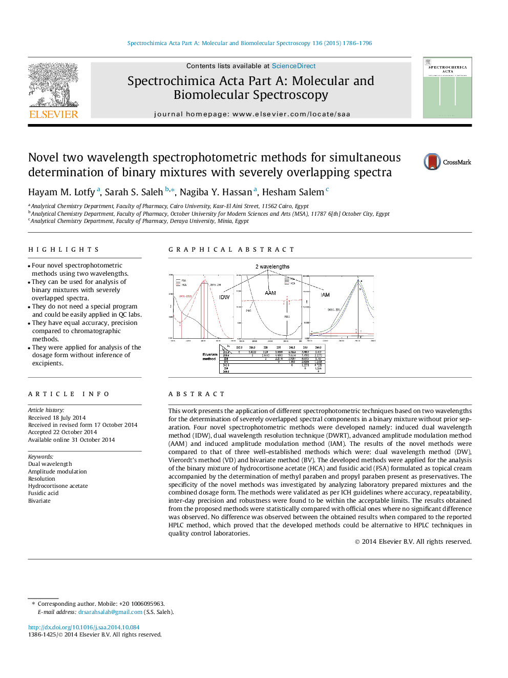 Novel two wavelength spectrophotometric methods for simultaneous determination of binary mixtures with severely overlapping spectra