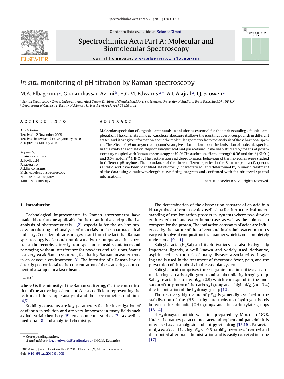 In situ monitoring of pH titration by Raman spectroscopy