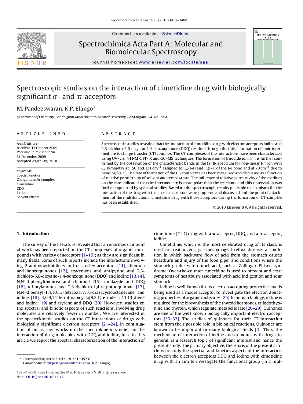 Spectroscopic studies on the interaction of cimetidine drug with biologically significant σ- and π-acceptors