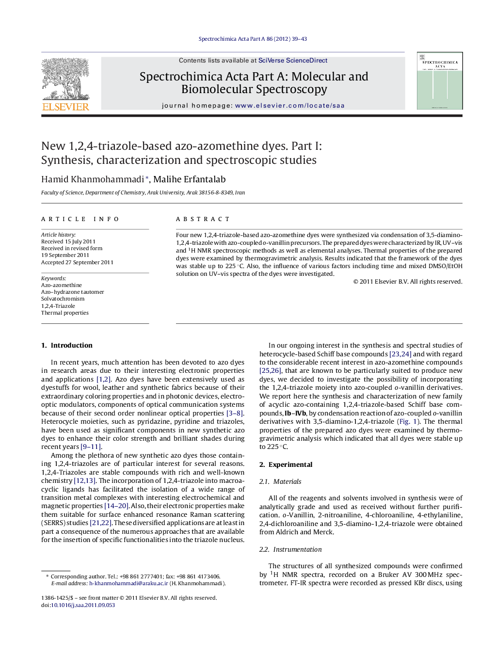 New 1,2,4-triazole-based azo-azomethine dyes. Part I: Synthesis, characterization and spectroscopic studies