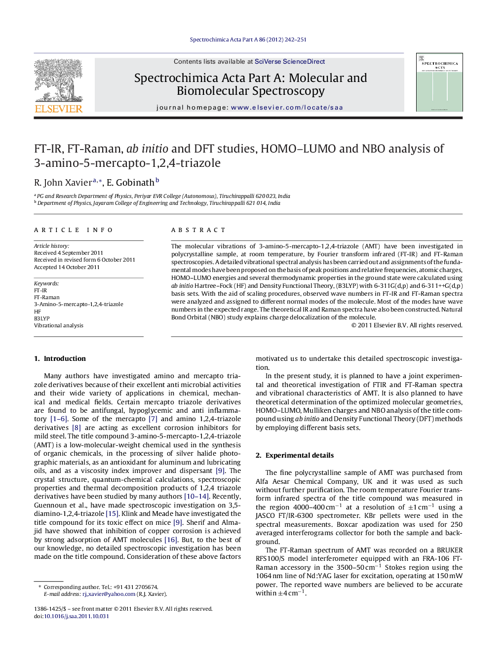 FT-IR, FT-Raman, ab initio and DFT studies, HOMO–LUMO and NBO analysis of 3-amino-5-mercapto-1,2,4-triazole