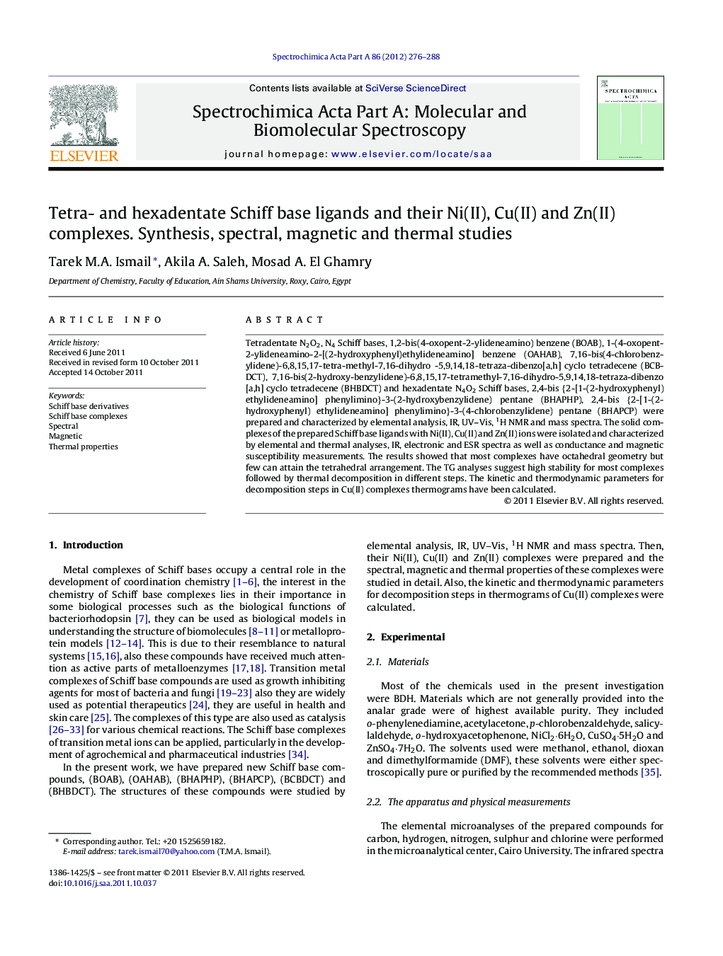 Tetra- and hexadentate Schiff base ligands and their Ni(II), Cu(II) and Zn(II) complexes. Synthesis, spectral, magnetic and thermal studies