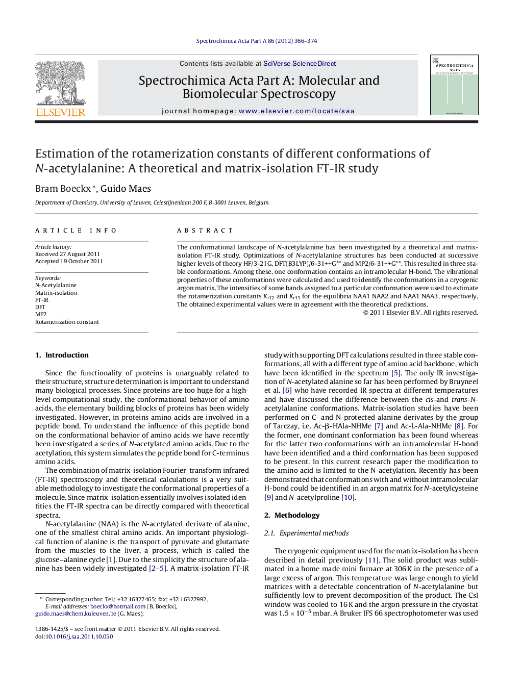 Estimation of the rotamerization constants of different conformations of N-acetylalanine: A theoretical and matrix-isolation FT-IR study