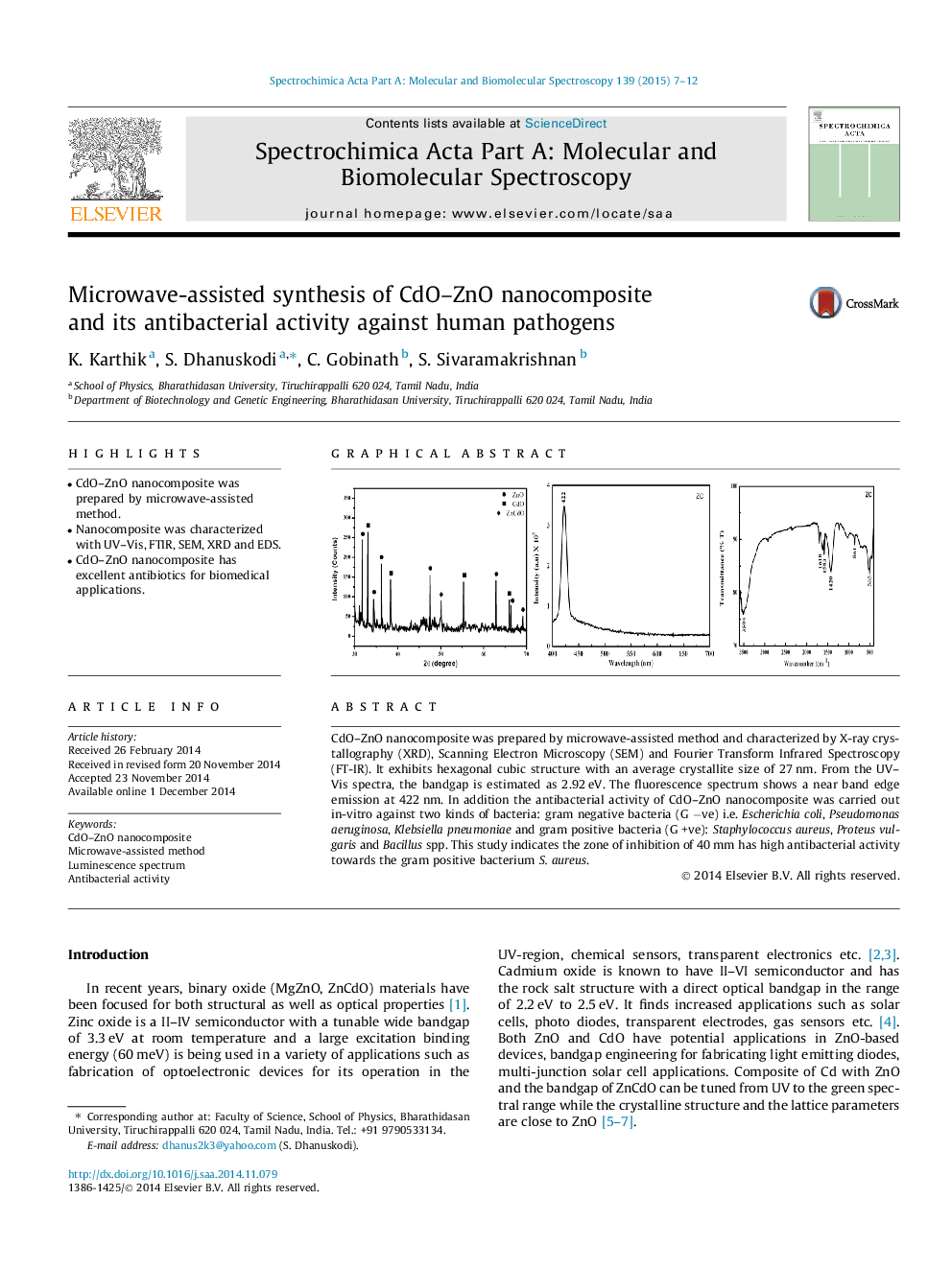 Microwave-assisted synthesis of CdO–ZnO nanocomposite and its antibacterial activity against human pathogens