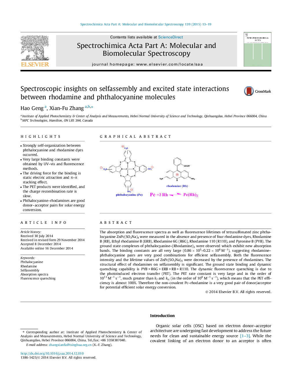 بینش های اسپکتروسکوپی در مورد خودآموزی و تعامل حالت های هیجانی بین مولکول های رودامین و فتالوسیانین 