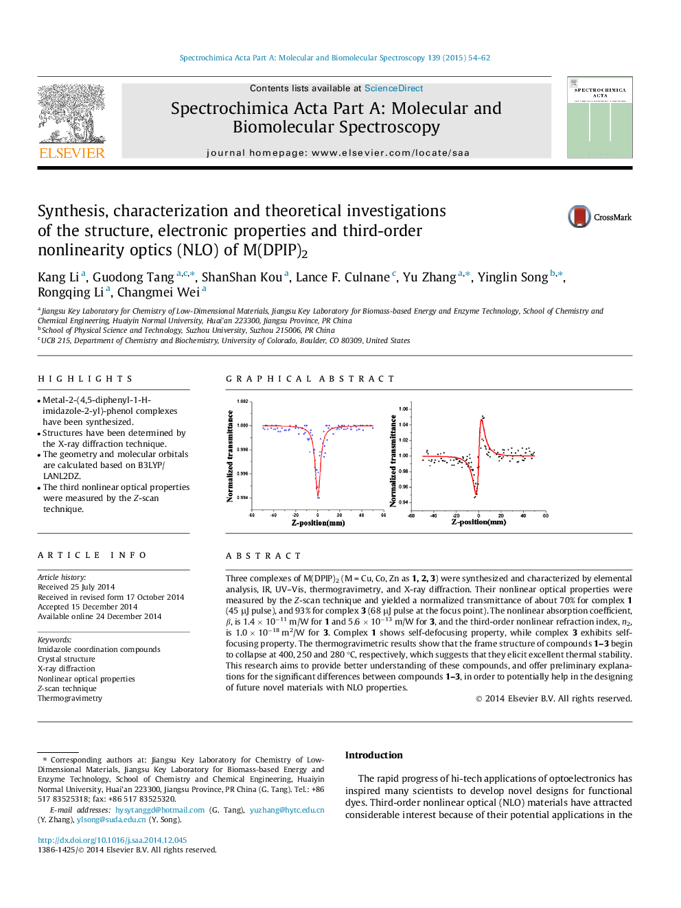 Synthesis, characterization and theoretical investigations of the structure, electronic properties and third-order nonlinearity optics (NLO) of M(DPIP)2