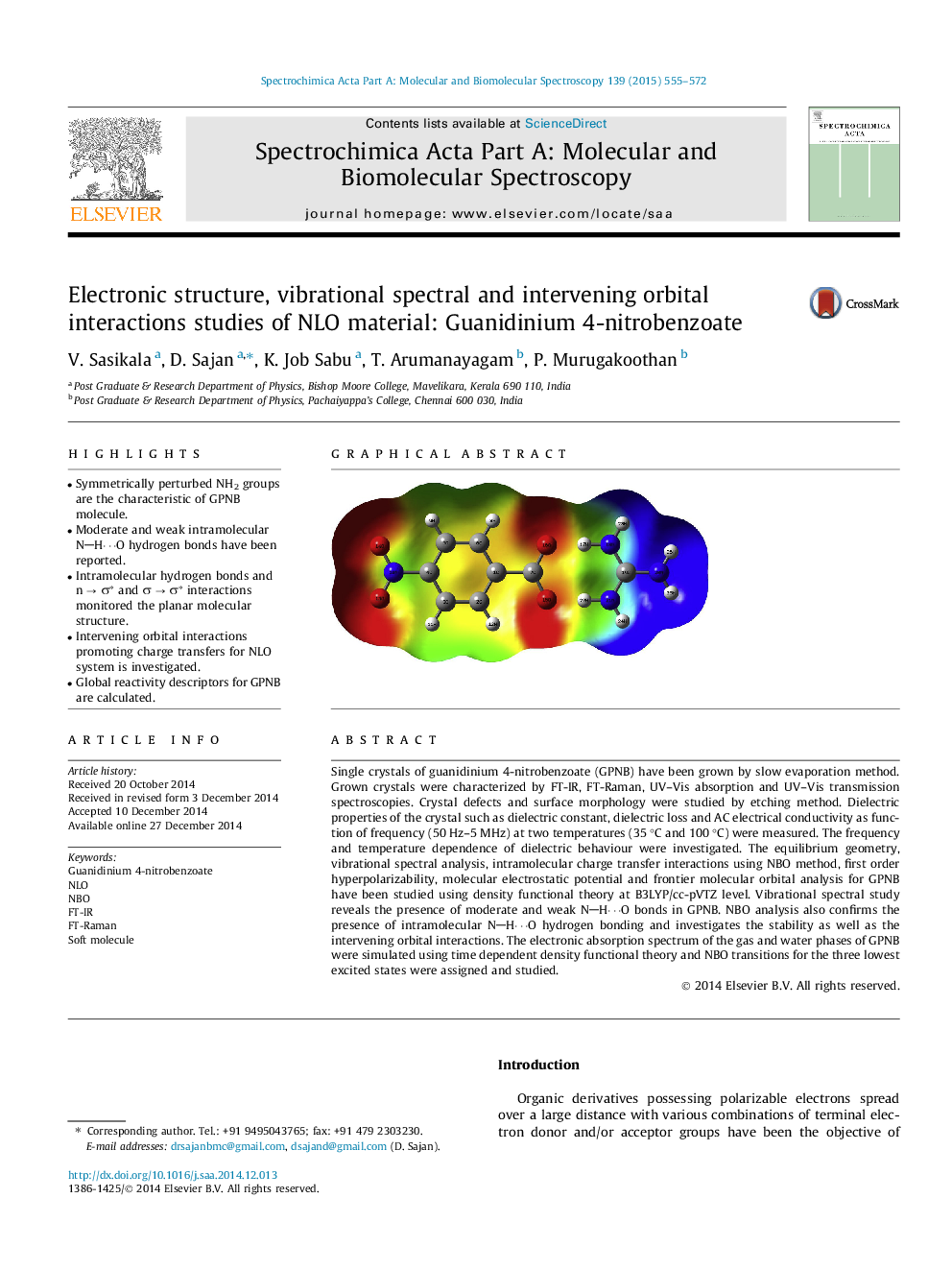 Electronic structure, vibrational spectral and intervening orbital interactions studies of NLO material: Guanidinium 4-nitrobenzoate